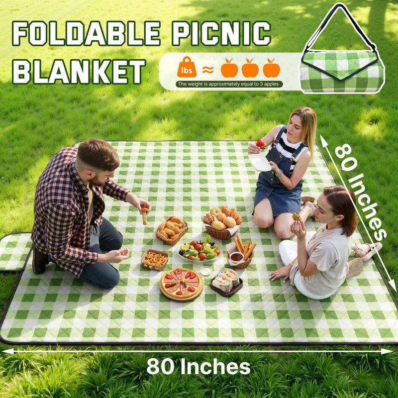 TigeJoy Extra Large Picnic Blanket Waterproof Foldable 80''x80''  Outdoor Picnic Mat Beach Blanket Sandproof for Park  Grass  Travel  Hiking  Camping Essentials  Gingham Picnic Blanket - Image 2